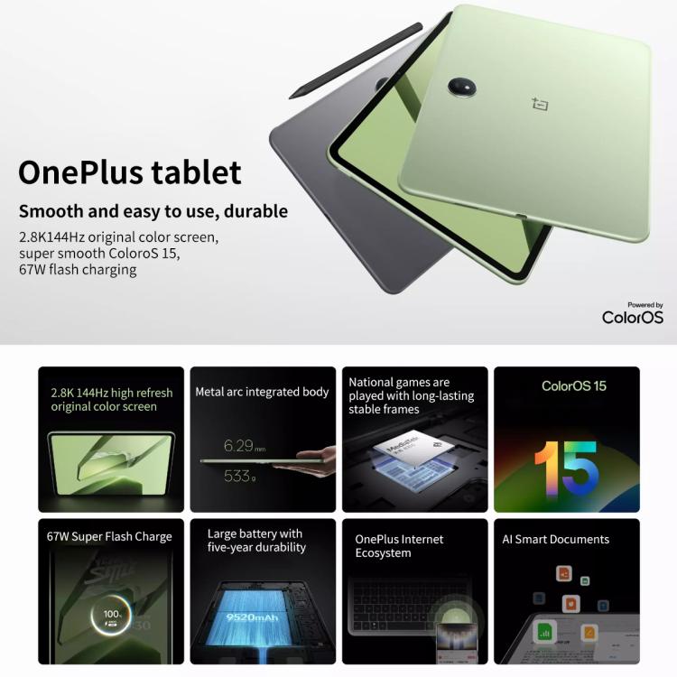 OnePlus Pad 11.61 inch Tablet PC, 12GB+256GB, ColorOS 15.0 Dimensity 8350 Octa Core (Green)