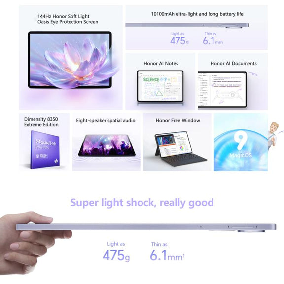 Honor Pad V9 Soft Light Screen WiFi Tablet PC, 11.5 inch 12GB+256GB MagicOS 9.0 Dimensity 8350 Ultra Octa Core (White)