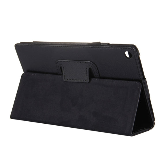 For Amazon Kindle Fire HD8 (2017) Litchi Texture Horizontal Flip Leather Case with Holder(Black)