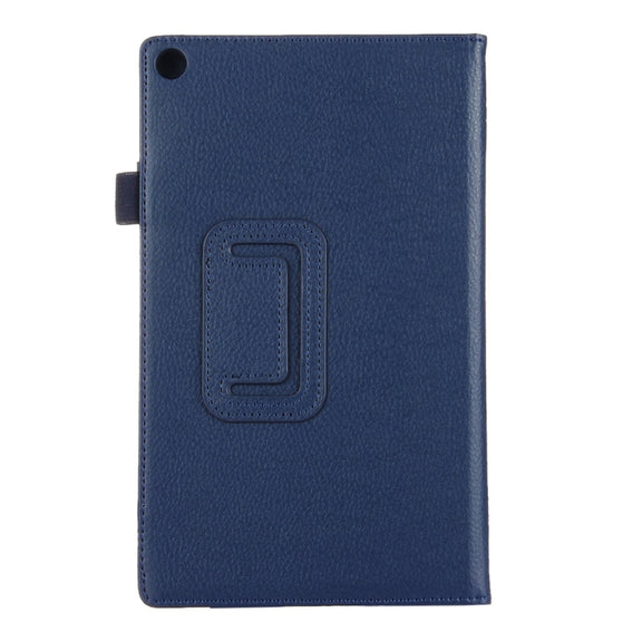 For Amazon Kindle Fire HD8 (2017) Litchi Texture Horizontal Flip Leather Case with Holder(Dark Blue)