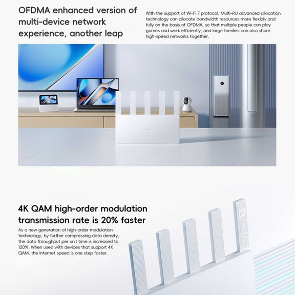 Xiaomi Router BE5000 WiFi 7 MLO 2.4GHz 5.0GHz Dual Band 2.5G Port 512MB RAM Repeater, US Plug (White)