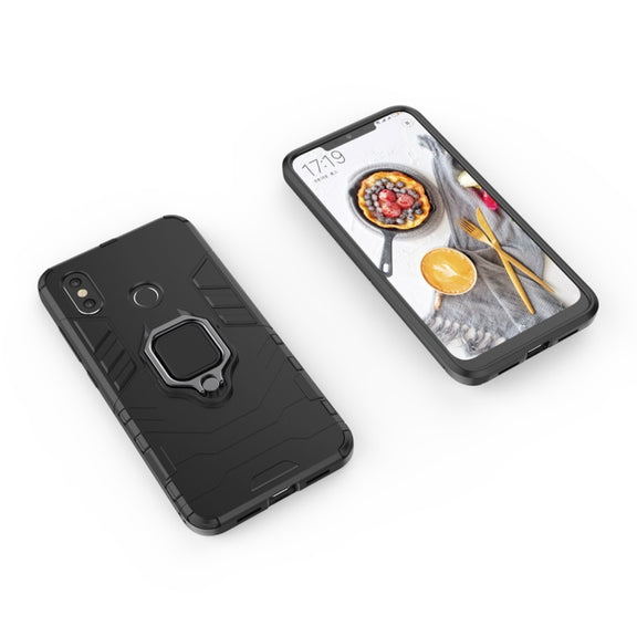 PC + TPU Shockproof Protective Case with Magnetic Ring Holder for Xiaomi Mi 8(Black)
