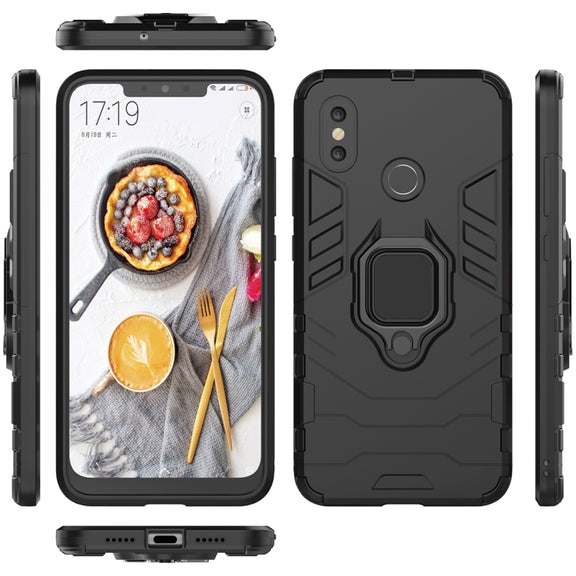 PC + TPU Shockproof Protective Case with Magnetic Ring Holder for Xiaomi Mi 8(Black)