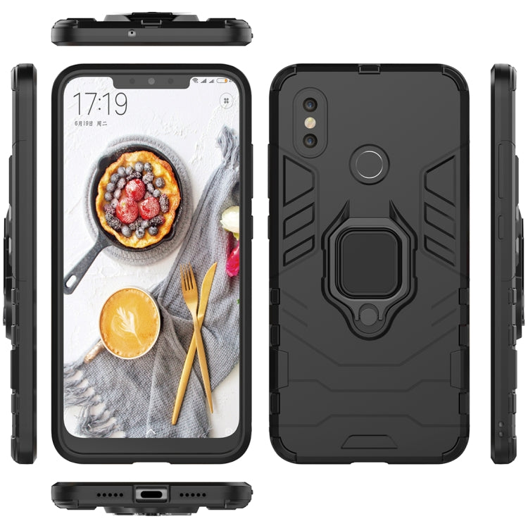 PC + TPU Shockproof Protective Case with Magnetic Ring Holder for Xiaomi Mi 8(Black)