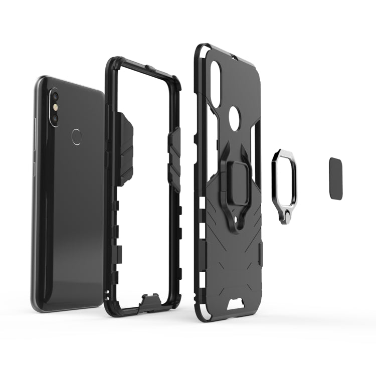 PC + TPU Shockproof Protective Case with Magnetic Ring Holder for Xiaomi Mi 8(Black)