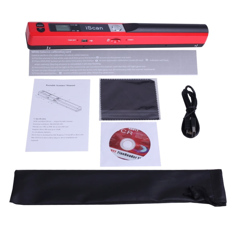 iScan01 Mobile Document Handheld Scanner with LED Display, A4 Contact Image Sensor(Red)