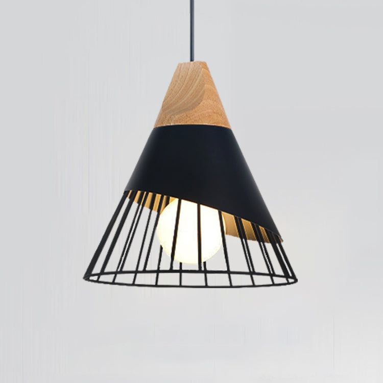 E27 Modern Lighting Iron Solid Wood Pendant Light Hanging Lamp (Black)