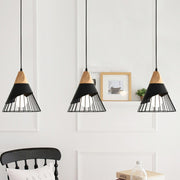 E27 Modern Lighting Iron Solid Wood Pendant Light Hanging Lamp (Black)