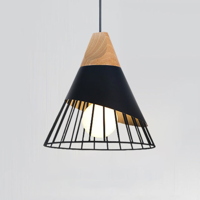 E27 Modern Lighting Iron Solid Wood Pendant Light Hanging Lamp (Black)