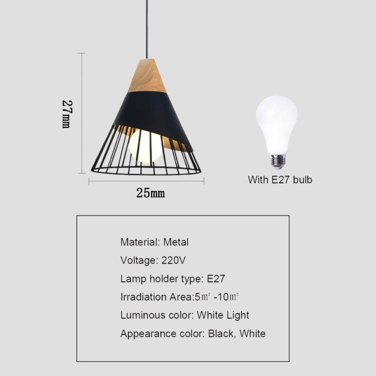 E27 Modern Lighting Iron Solid Wood Pendant Light Hanging Lamp(White)