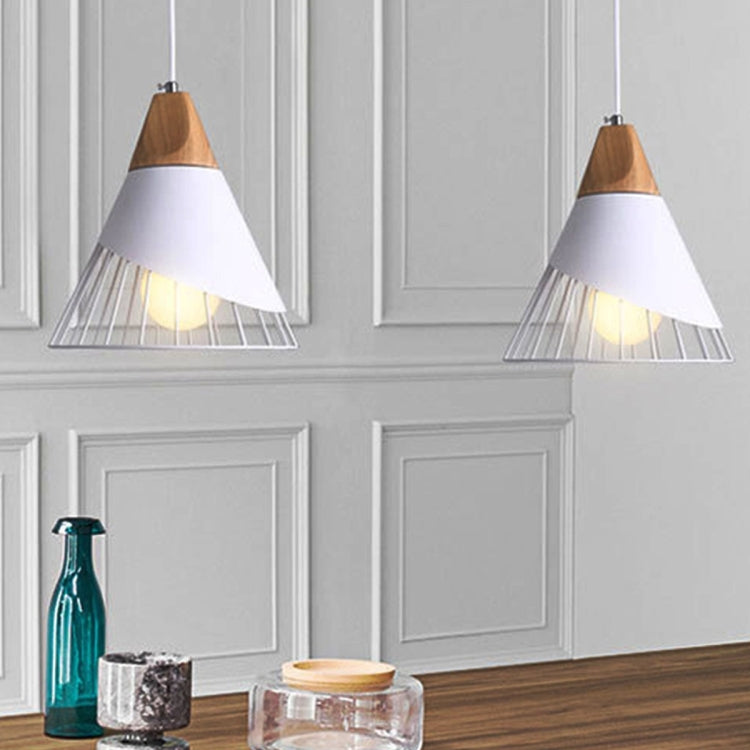 E27 Modern Lighting Iron Solid Wood Pendant Light Hanging Lamp(White)