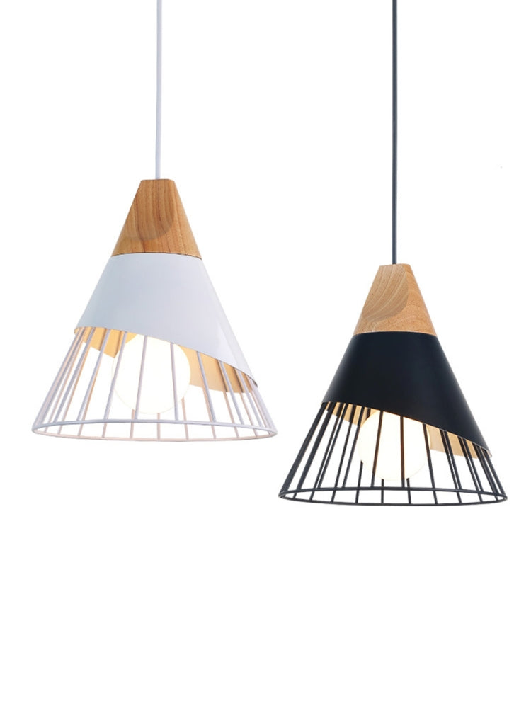 E27 Modern Lighting Iron Solid Wood Pendant Light Hanging Lamp(White)