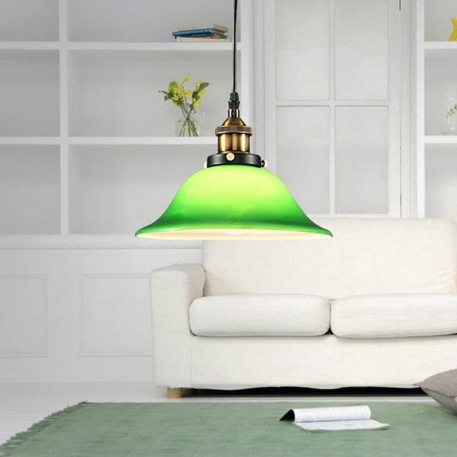 LED Industrial Edison Vintage Style Hanging lamp Green Emerald Glass Pendant Light with E27 Bulb (Warm White)