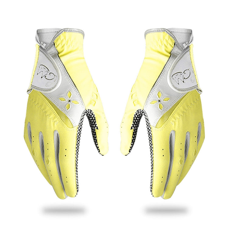 PGM One Pair Golf Non-Slip PU Leather Gloves for Women (Color:Yellow Size:17)