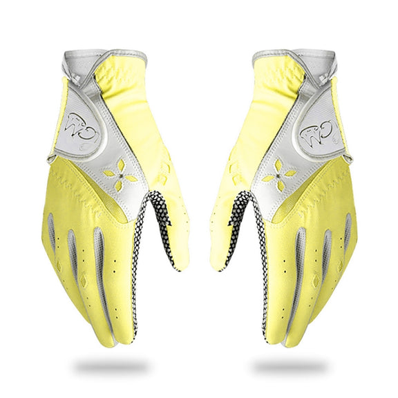 PGM One Pair Golf Non-Slip PU Leather Gloves for Women (Color:Yellow Size:21)