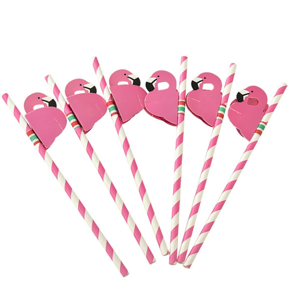 50 PCS 3D Flamingo Jungle Paper Straws Party Decorations Cocktail Straw (Pink)