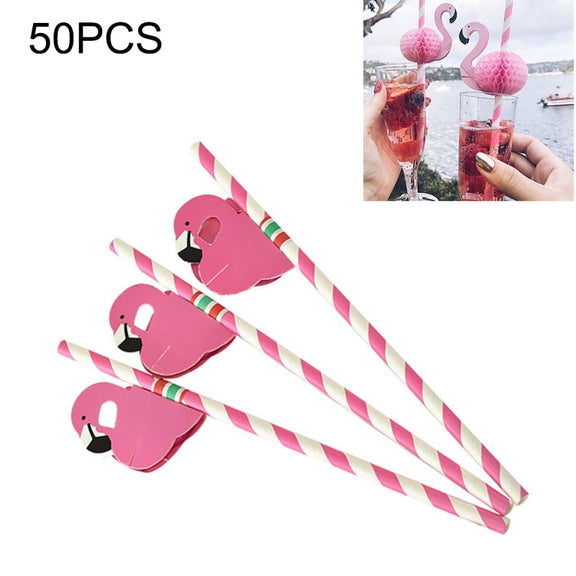 50 PCS 3D Flamingo Jungle Paper Straws Party Decorations Cocktail Straw (Pink)