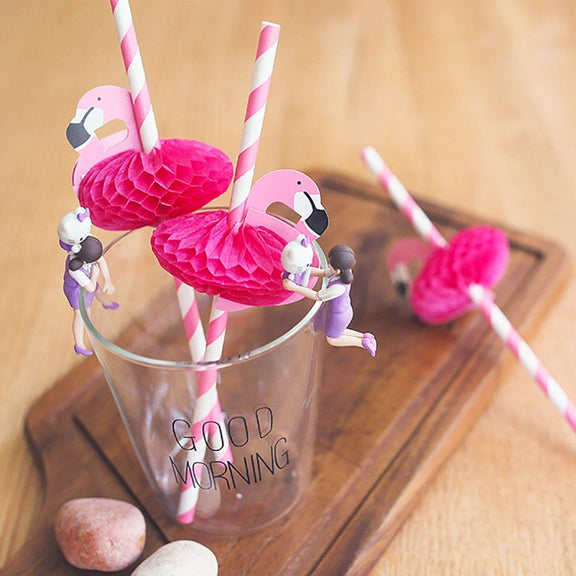 50 PCS 3D Flamingo Jungle Paper Straws Party Decorations Cocktail Straw (Pink)
