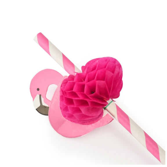 50 PCS 3D Flamingo Jungle Paper Straws Party Decorations Cocktail Straw (Pink)