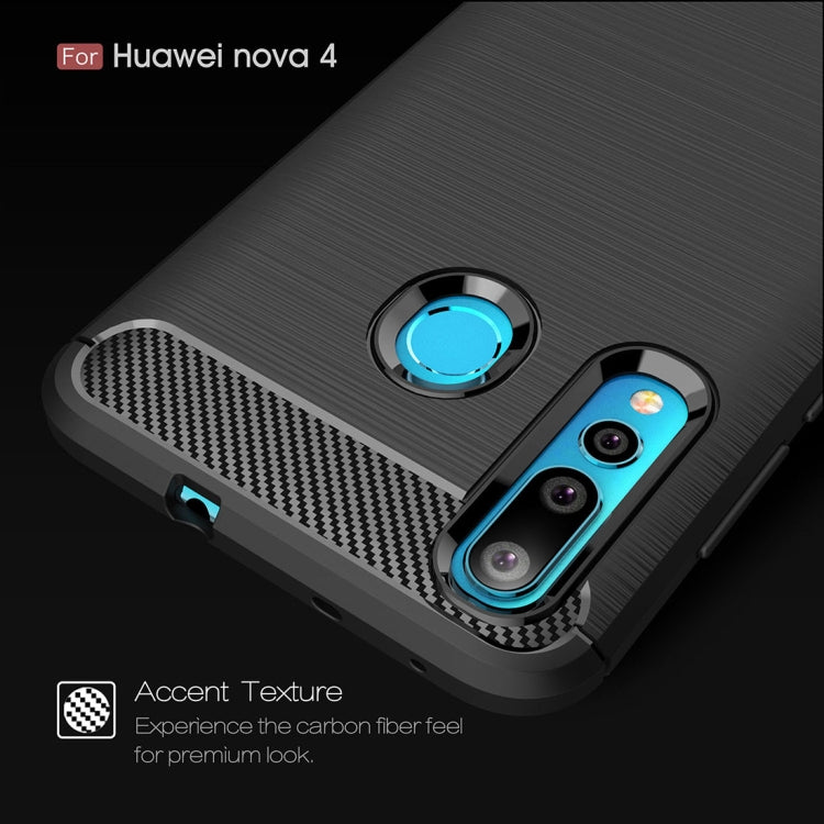 Brushed Texture Carbon Fiber Shockproof TPU Case for Huawei Nova 4 (Red)