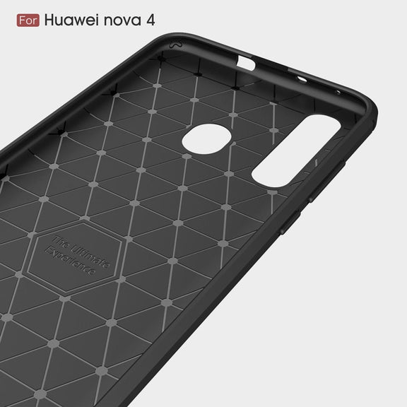 Brushed Texture Carbon Fiber Shockproof TPU Case for Huawei Nova 4 (Red)