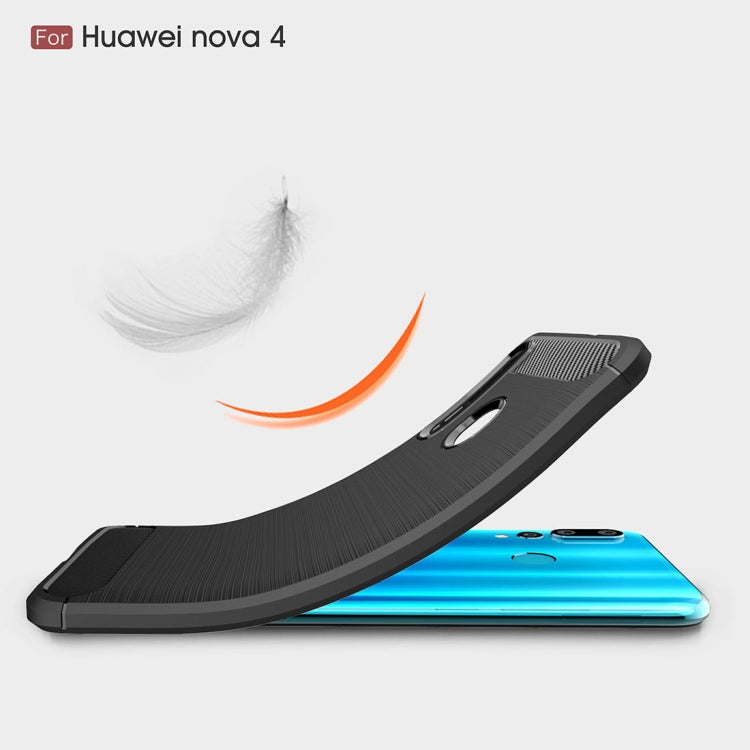 Brushed Texture Carbon Fiber Shockproof TPU Case for Huawei Nova 4 (Red)