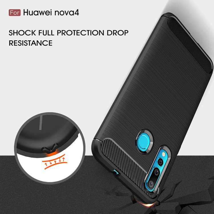 Brushed Texture Carbon Fiber Shockproof TPU Case for Huawei Nova 4 (Red)