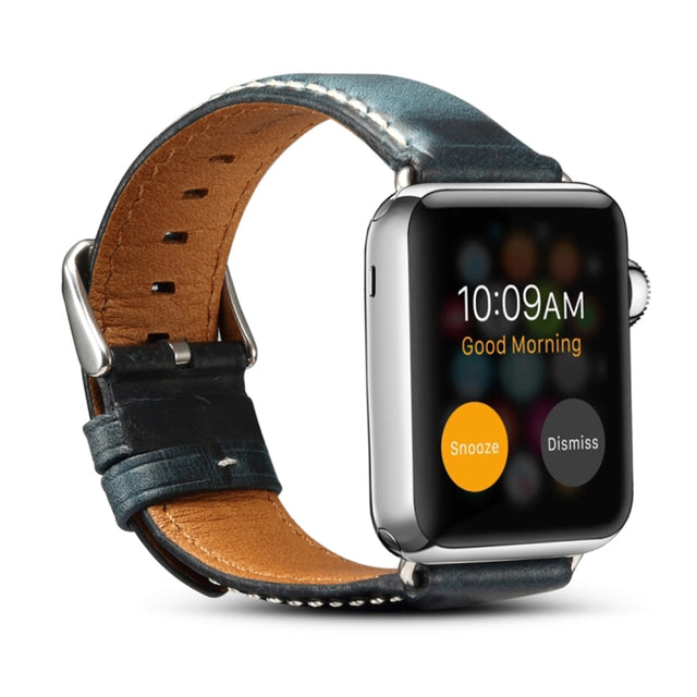 Denior Oil Wax Retro Watch Leather Watch Band for Apple Watch Series 10 42mm / 9&8&7 41mm / SE 3&SE 2&6&SE&5&4 40mm / 3&2&1 38mm (Dark Blue)