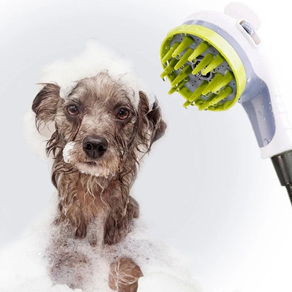 Pet Shower Shower Brush with Non-slip Handle Nozzle(White)