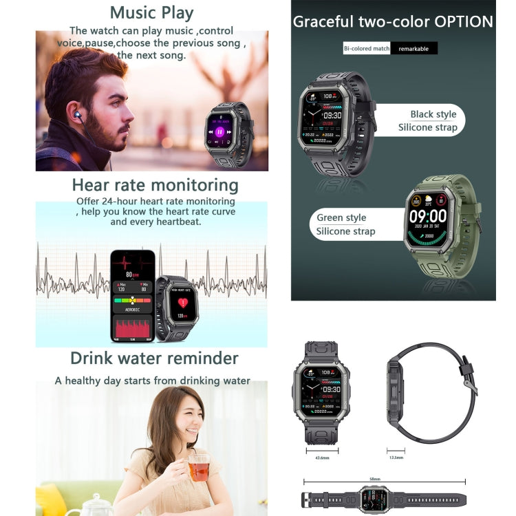 KR06 Water-resistant Pedometer Sport Smart Watch, Support Heart Rate / Blood Pressure Monitoring / BT Calling(Black)