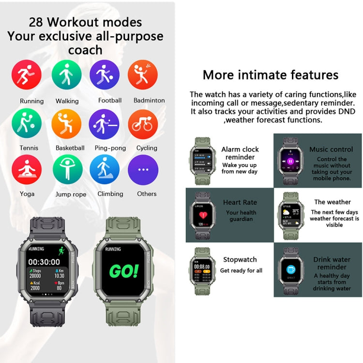 KR06 Water-resistant Pedometer Sport Smart Watch, Support Heart Rate / Blood Pressure Monitoring / BT Calling(Black)