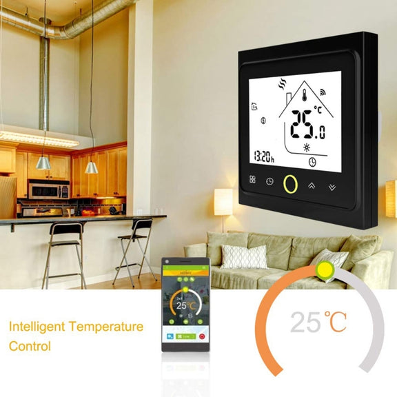 BHT-002GALW 3A Load Water Heating Type LCD Digital Heating Room Thermostat with Time Display, WiFi Control(Black)