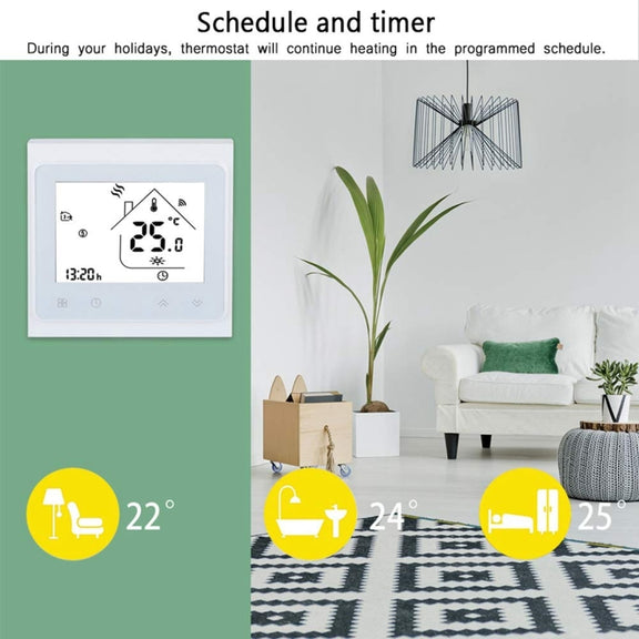 BHT-002GALW 3A Load Water Heating Type LCD Digital Heating Room Thermostat with Time Display, WiFi Control(Black)