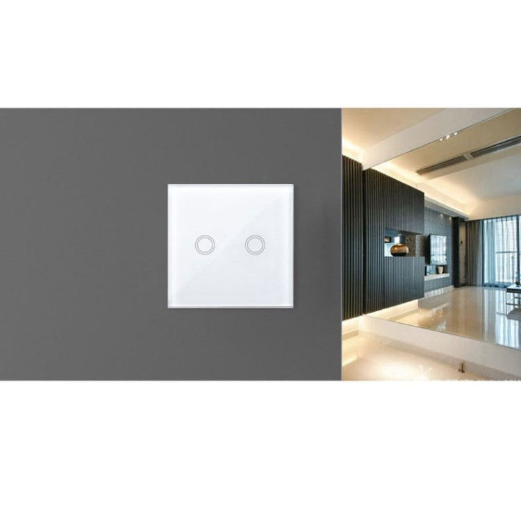 86mm 2 Gang Tempered Glass Panel Wall Switch Smart Home Light Touch Switch with RF433 Remote Controller, AC 110V-240V(Gold)