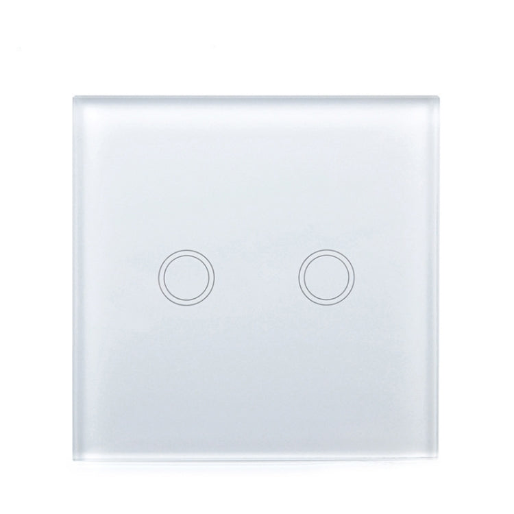 86mm 2 Gang Tempered Glass Panel Wall Switch Smart Home Light Touch Switch with RF433 Remote Controller, AC 110V-240V(White)