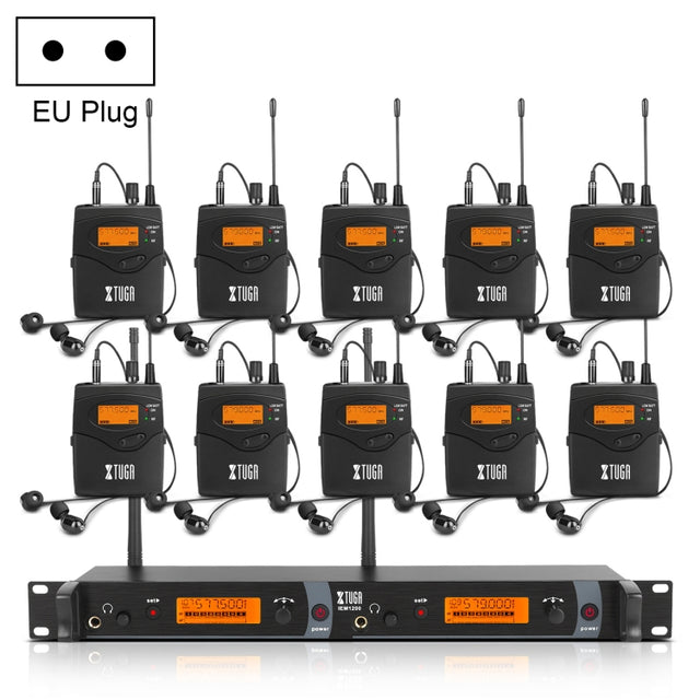 XTUGA IEM1200 Wireless Transmitter 10 Bodypack Stage Singer In-Ear Monitor System(EU Plug)