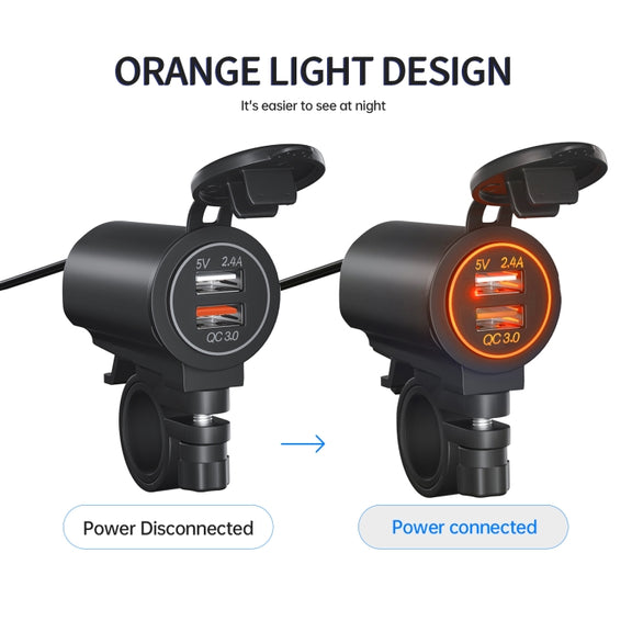 ZH-723F4 Car / Motorcycle QC3.0 Cell Phone Fast Charging Dual USB Car Charger(Orange Light)