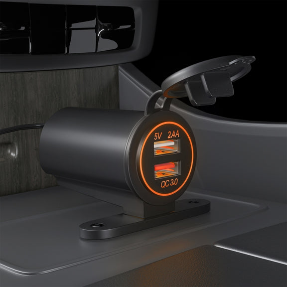 ZH-723F4 Car / Motorcycle QC3.0 Cell Phone Fast Charging Dual USB Car Charger(Orange Light)