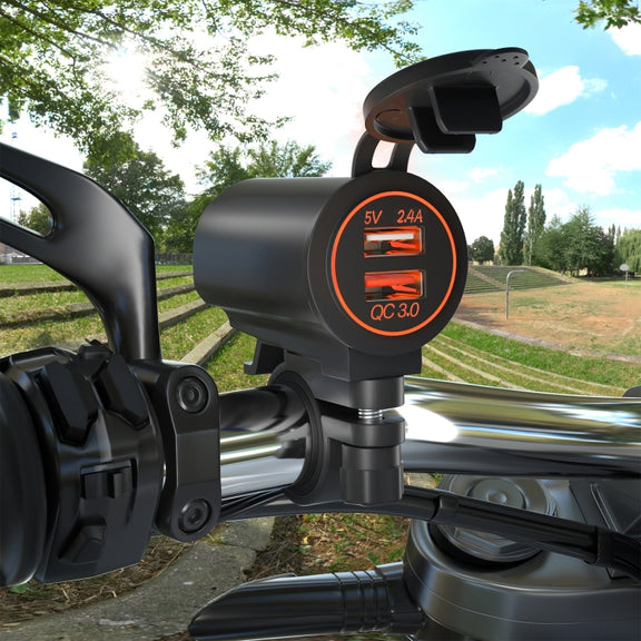 ZH-723F4 Car / Motorcycle QC3.0 Cell Phone Fast Charging Dual USB Car Charger(Orange Light)