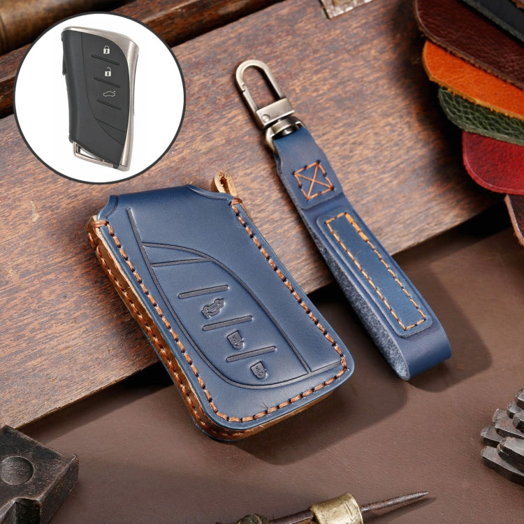 For Lexus 3-button Hallmo Car Cowhide Leather Key Protective Cover Key Case(Blue)