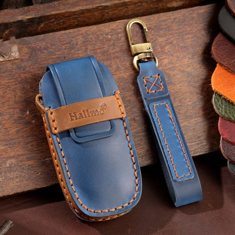 For Nissan Teana / Ariya 3-button Tail Box Hallmo Car Cowhide Leather Key Protective Cover Key Case(Blue)
