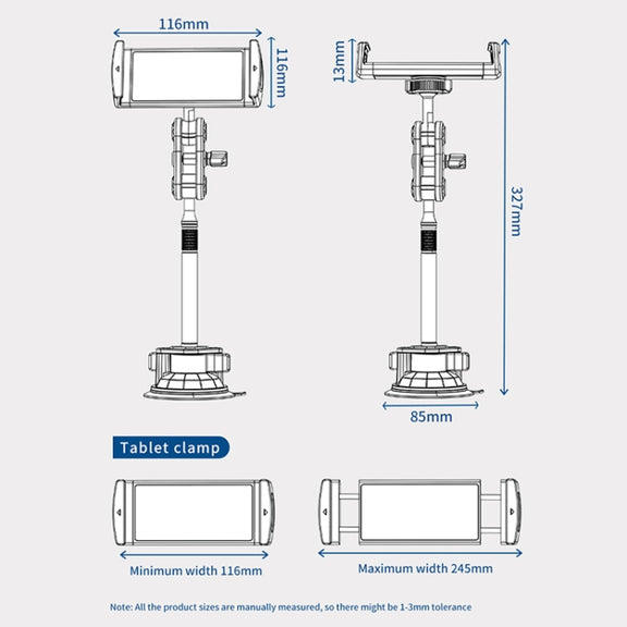 UBA-P1L Car Flexible Tablet Suction Cup Clamp Holder with Extension Rod without Remote Control