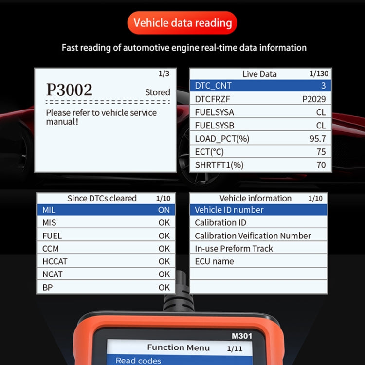 M301 9-18V OBD2 Car Code Reader Scanner Fault Detector