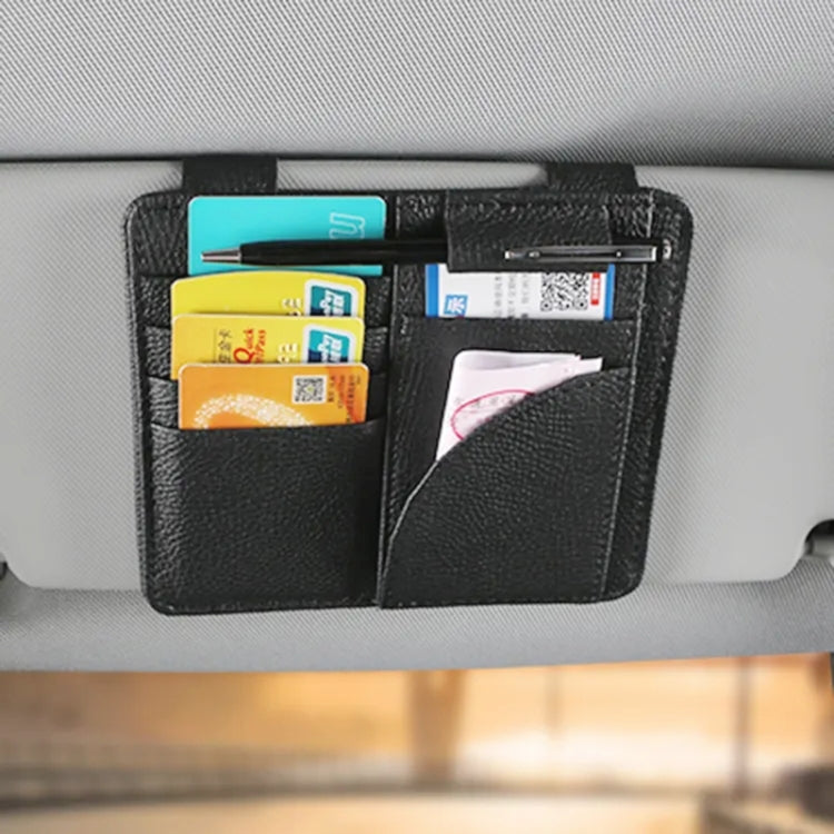 Car Multifunctional Sun Visor Card Holder Bill Storage Card Bag (Black)