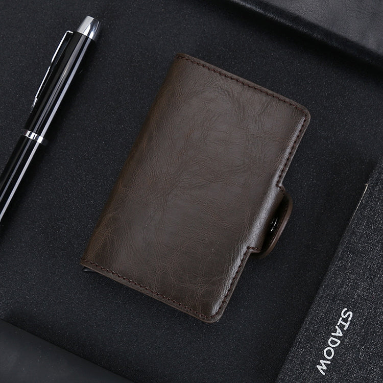 X-7 Antimagnetic RFID  Multi-functional Aluminum Crazy Horse Texture Leather Card Bag Wallet(Coffee)