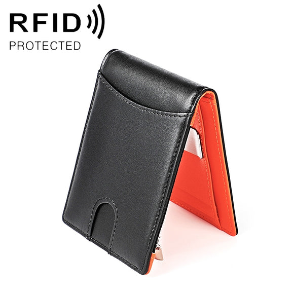 9606 Cowhide Leather Anti-magnetic RFID Multiple Card Slots Wallet for Men, with Zipper Bag(Black)