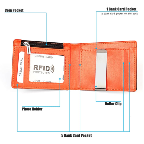 9606 Cowhide Leather Anti-magnetic RFID Multiple Card Slots Wallet for Men, with Zipper Bag(Black)