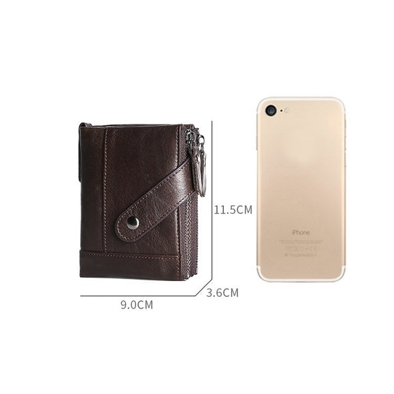 TP-197 Oil Wax Leather Multi-functional Double Zipper Clasp Antimagnetic Change RFID Leather Wallet(Black)