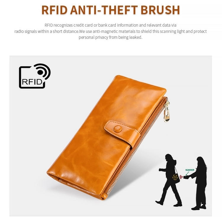 TP-189 Oilskin Leather Multi-functional Zipper RFID Leather Wallet(Rose Red)