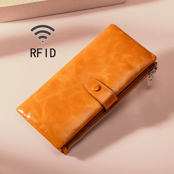 TP-189 Oilskin Leather Multi-functional Zipper RFID Leather Wallet(Brown)